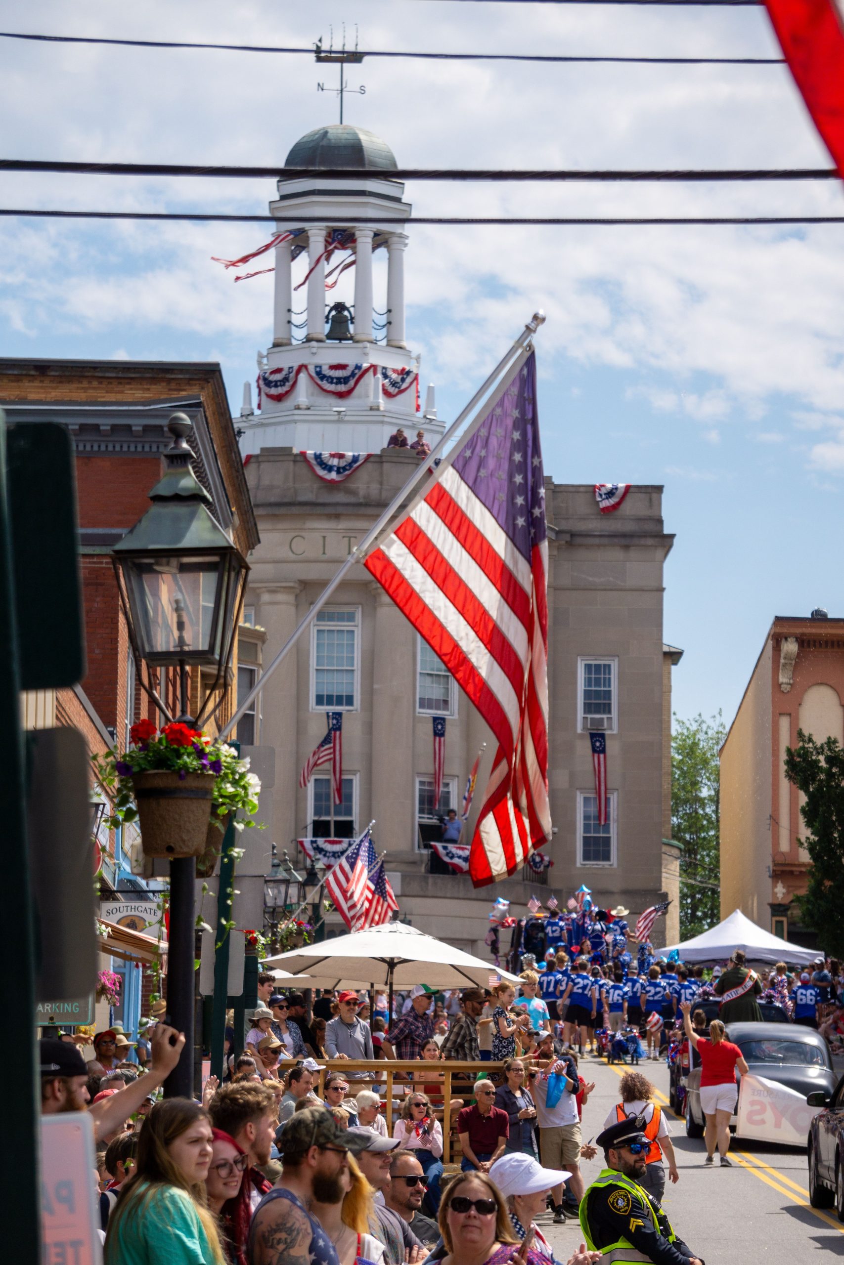 Community parade on a small-town main street